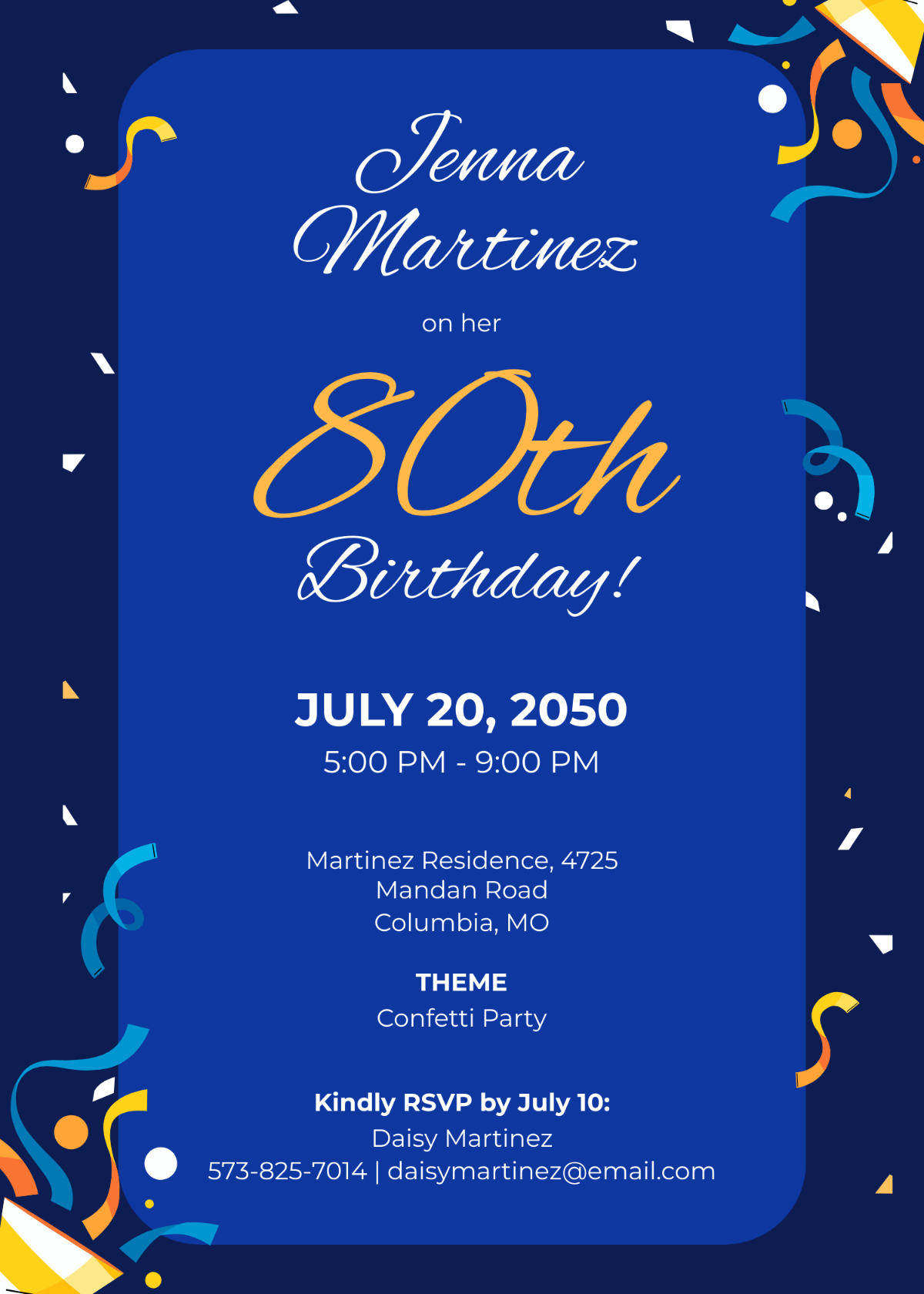 80th Birthday Party Printable Invitation Templates