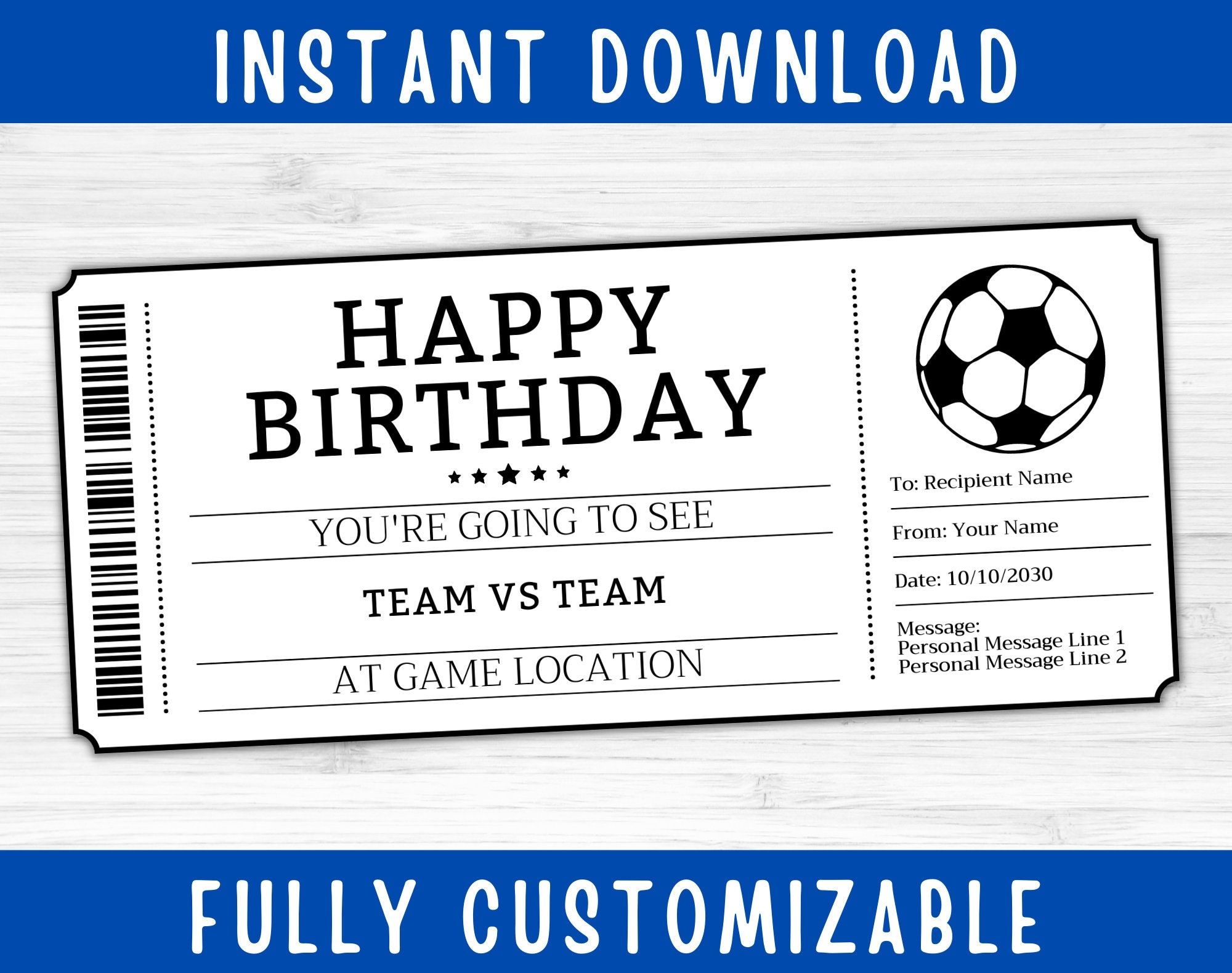 Birthday Soccer Ticket Gift Surprise Football Soccer Game Ticket 
