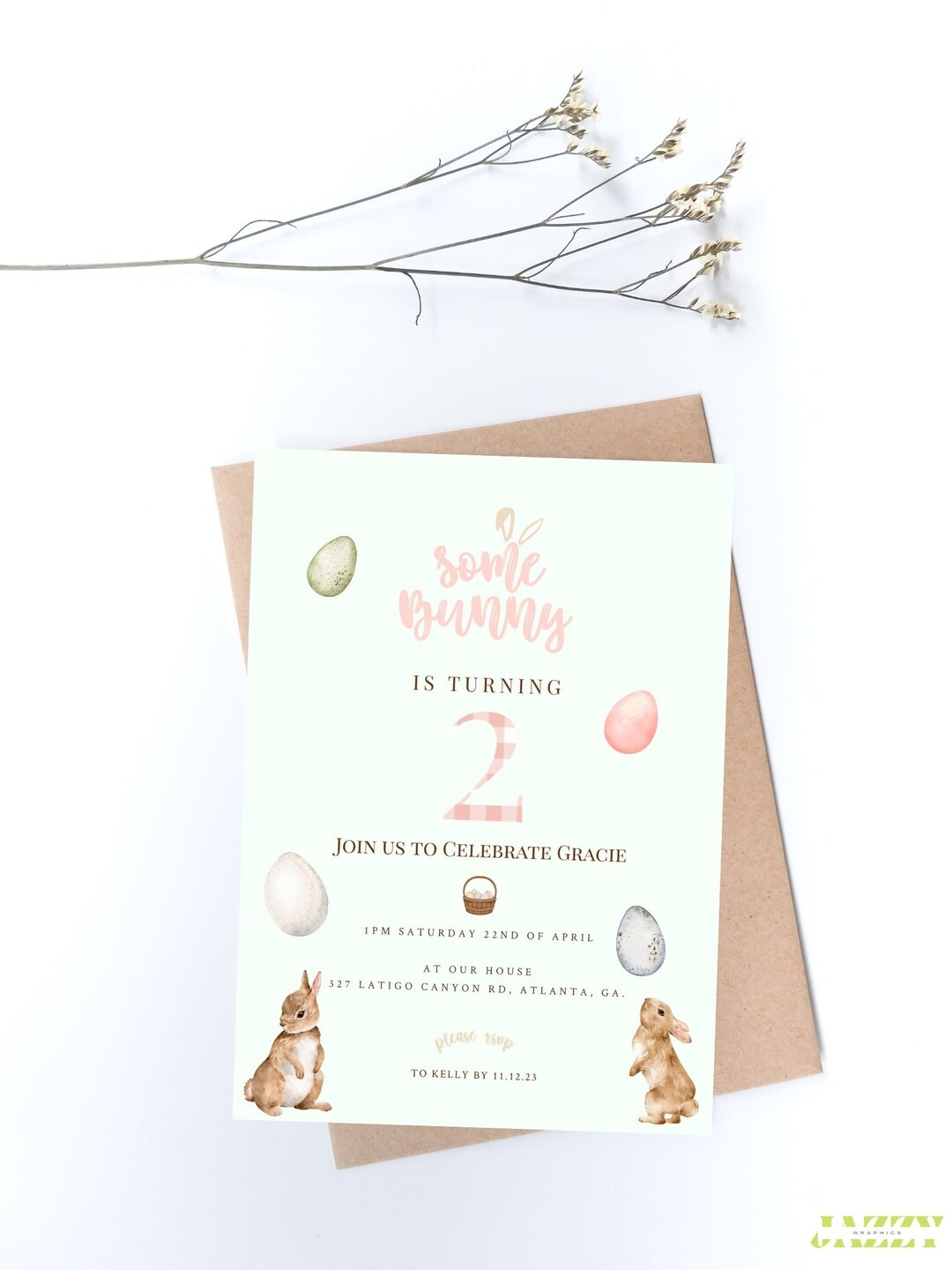 Bunny INVITATION Template Invitation Download Invitation Printing 