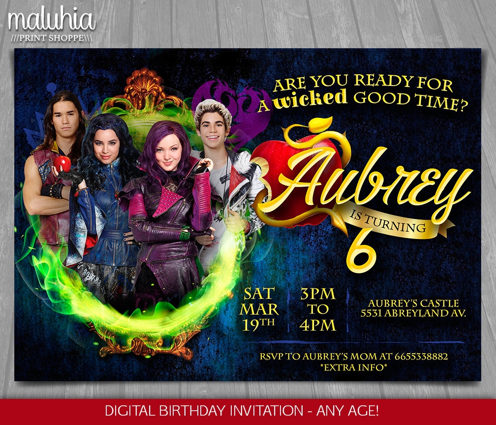 Descendants Invitation Disney Descendants Invite Etsy Free 