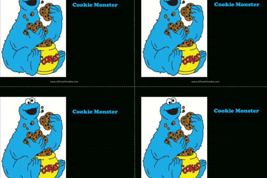 Download Cookie Monster Birthday Invitations Main Image Blank Free