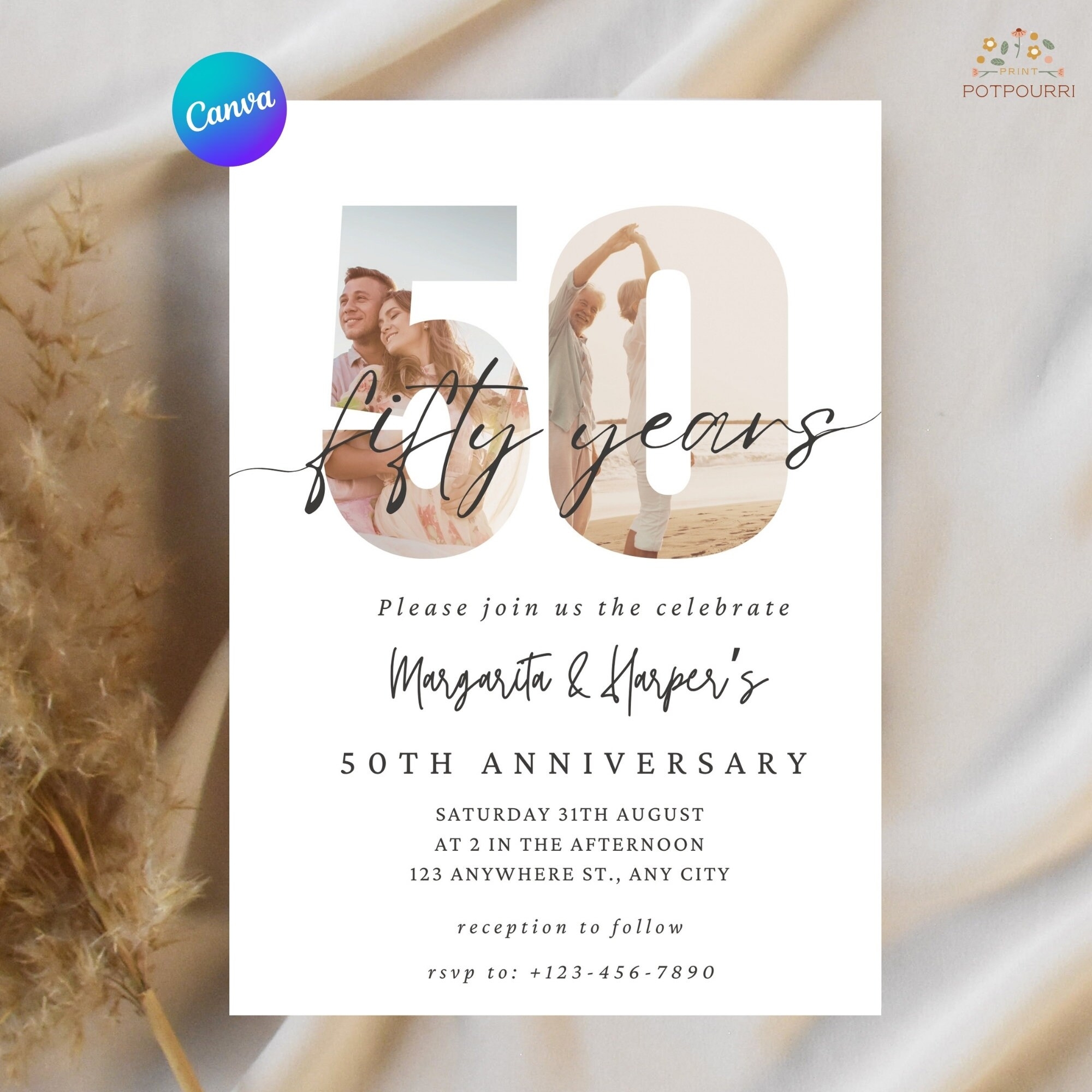 Editable 50th Anniversary Invitations 50th Wedding Anniversary 