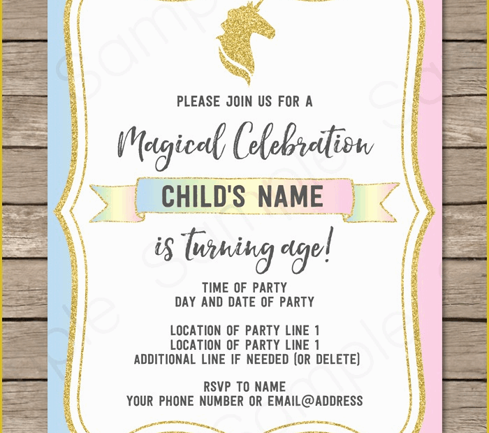 Editable Birthday Invitations Templates Free Of Unicorn Party