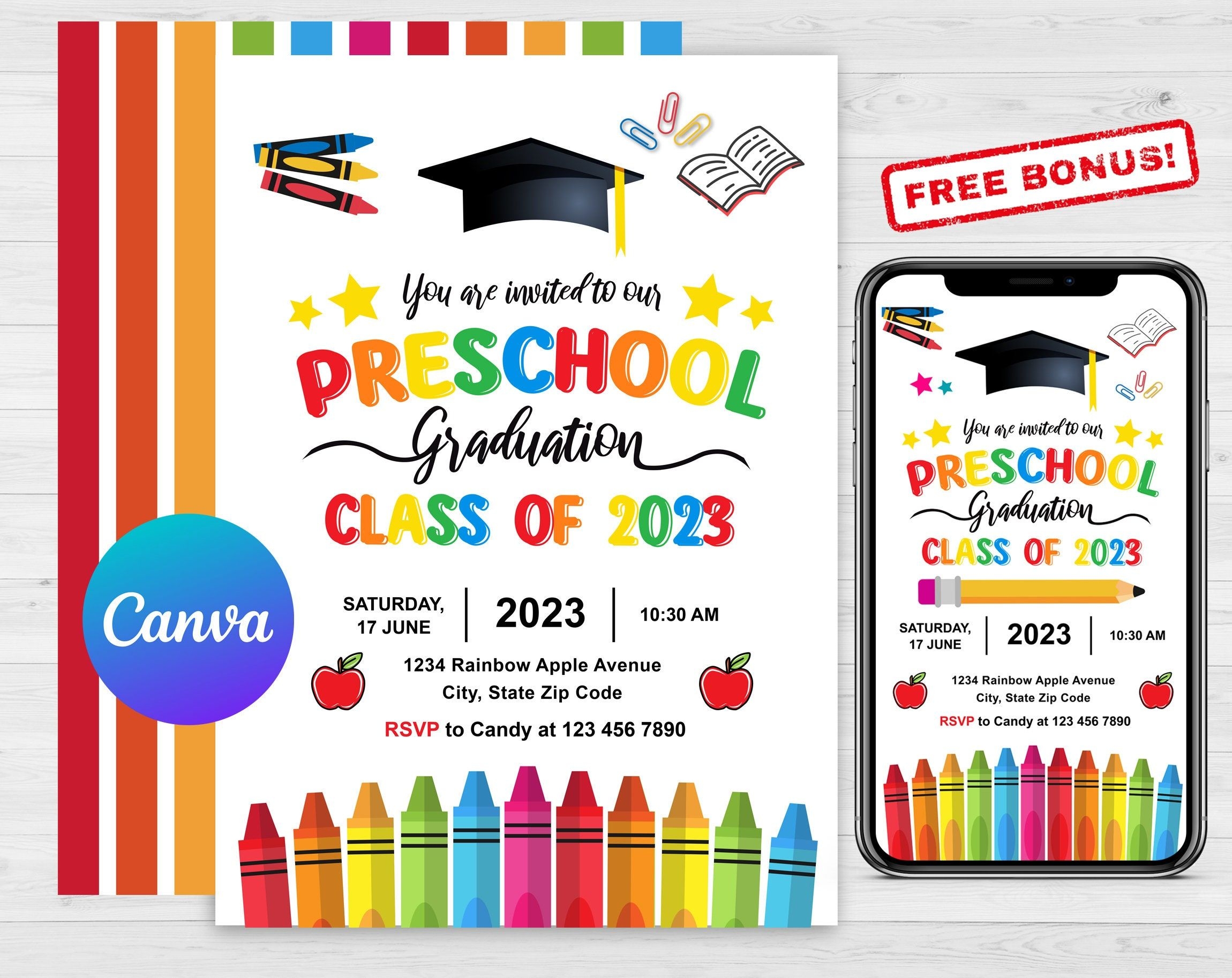 Editable Preschool Graduation Invitation Prek Announcement Party Invite 