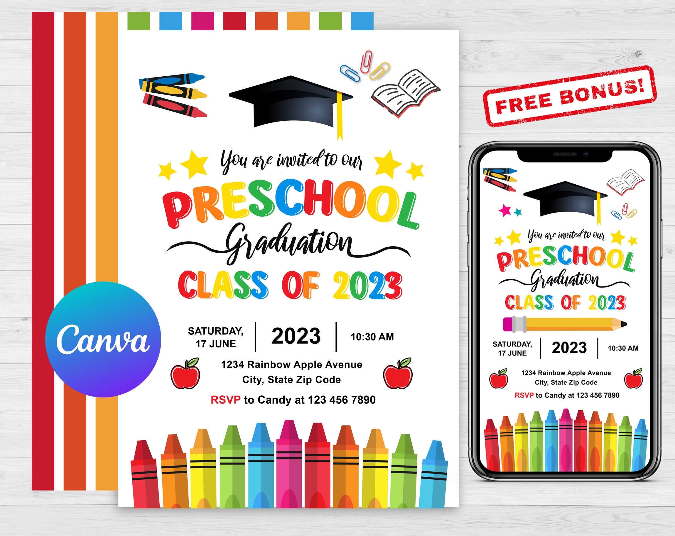 Editable Preschool Graduation Invitation Prek Announcement Party 