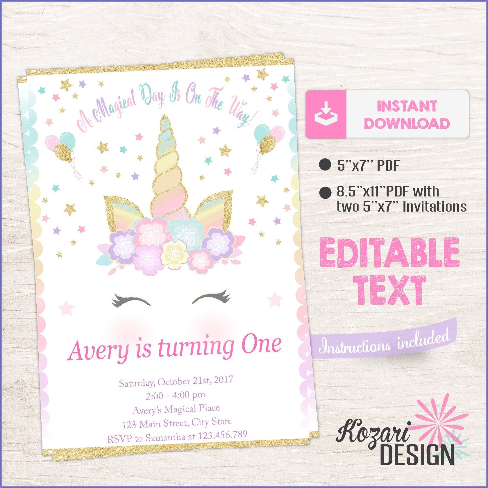 Editable Unicorn Birthday Invitations Templates Free Template 1 