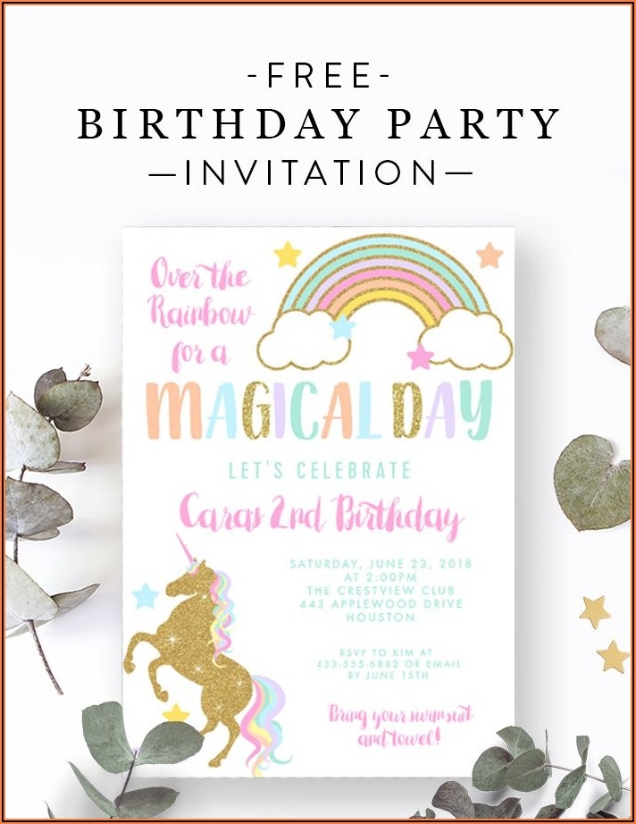 Editable Unicorn Birthday Invitations Templates Free Template 1 