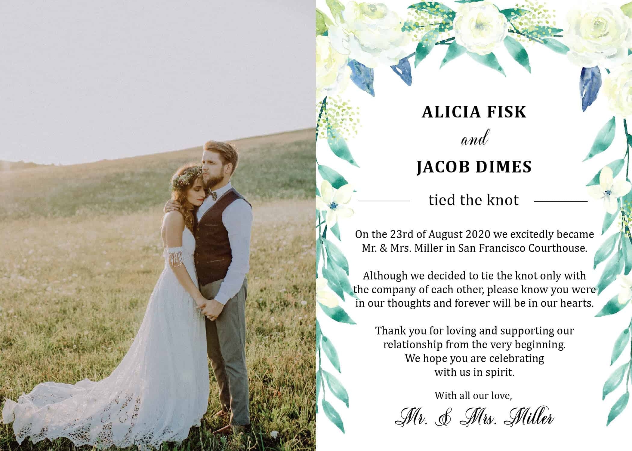 Elope Announcement Card With Photo We Eloped Wedding Announcement 