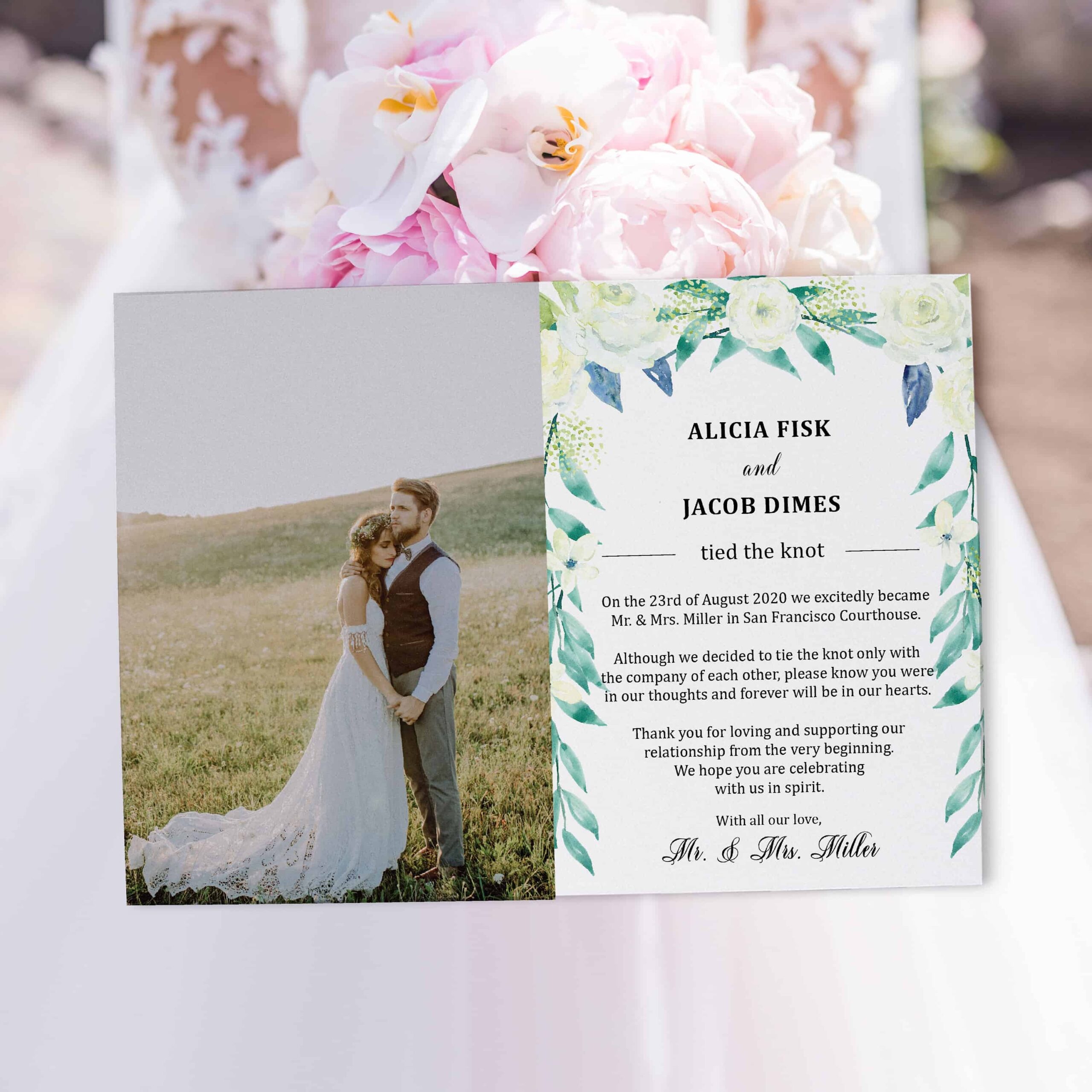 Elope Announcement Card With Photo We Eloped Wedding Announcement 
