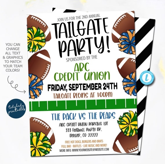 Football Tailgate Party Invitation Editable Football Party Template 