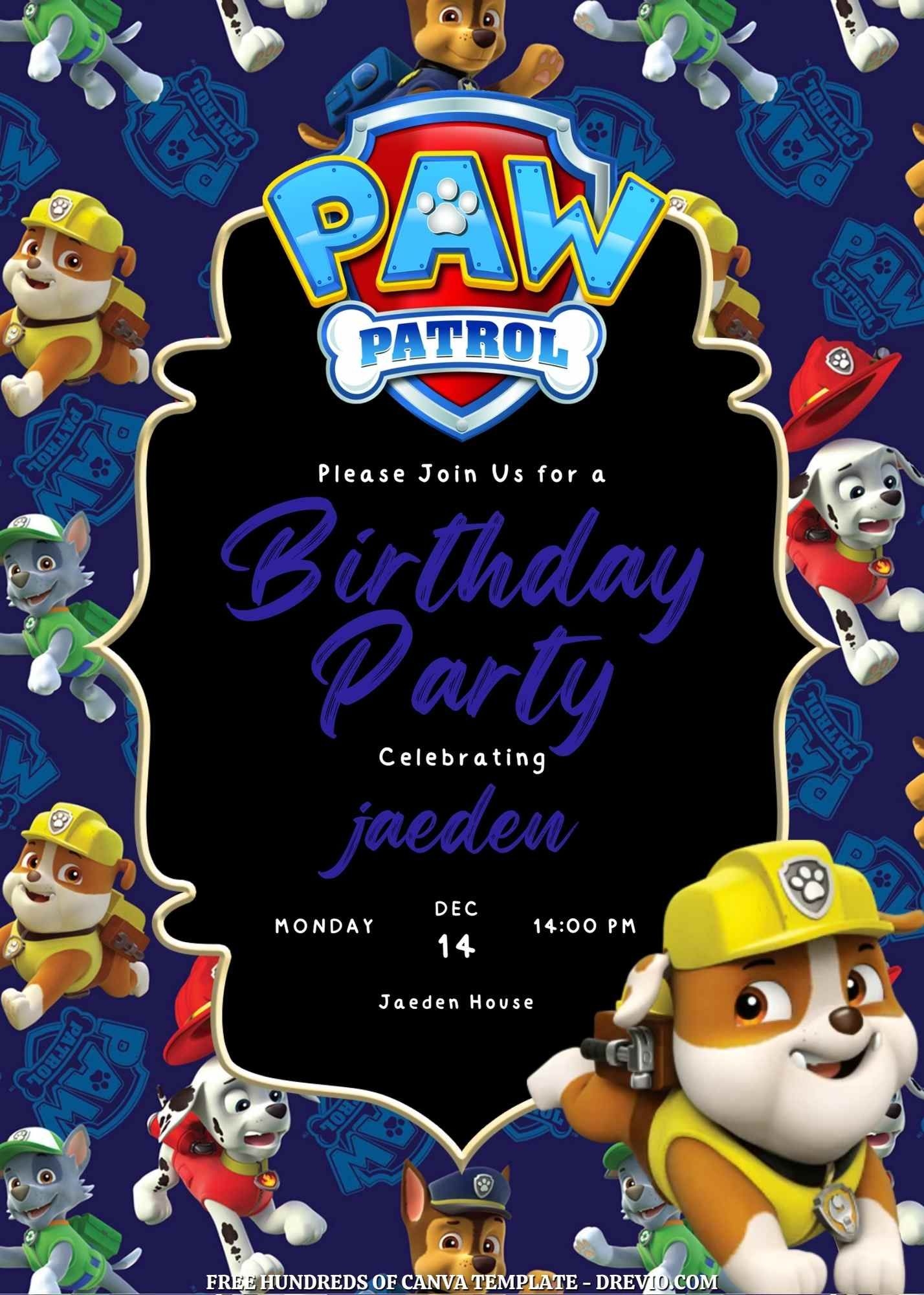FREE 20 PAW Patrol Canva Birthday Invitation Templates