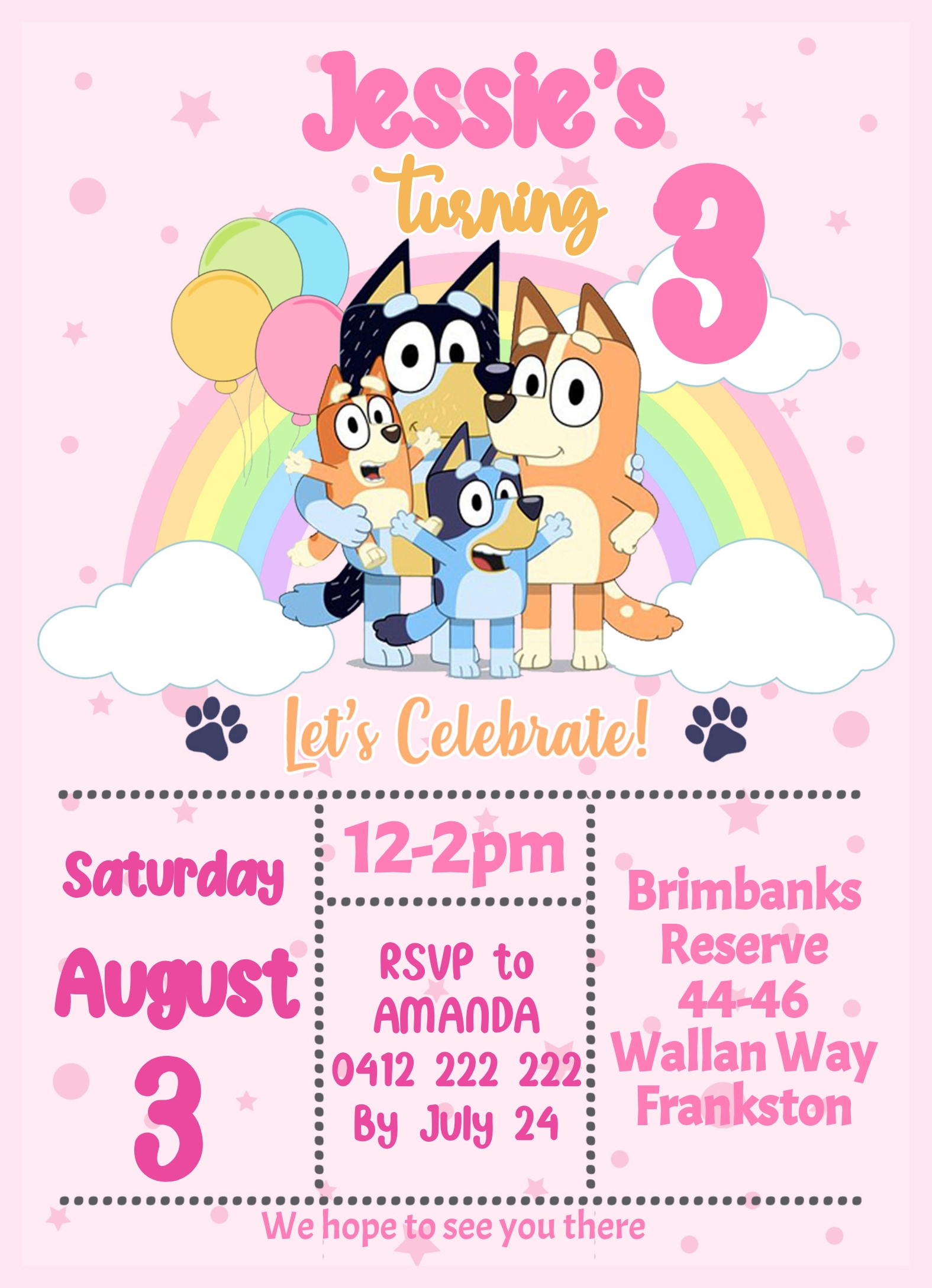 FREE CUSTOM EDIT Bluey Invitation Girls Birthday Party Instant 