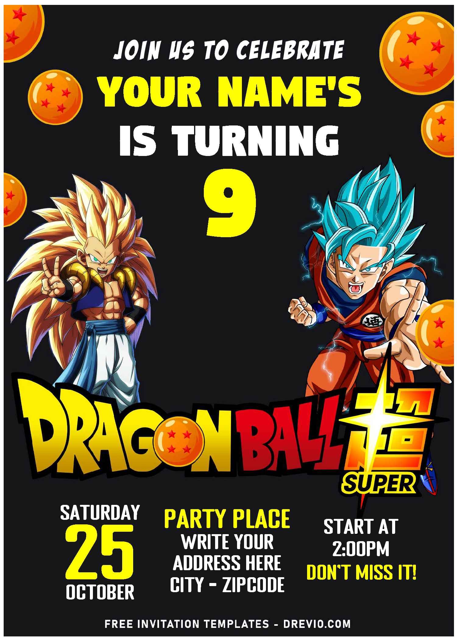 Free Editable PDF Dragon Ball Z Boys Birthday Invitation Templates 