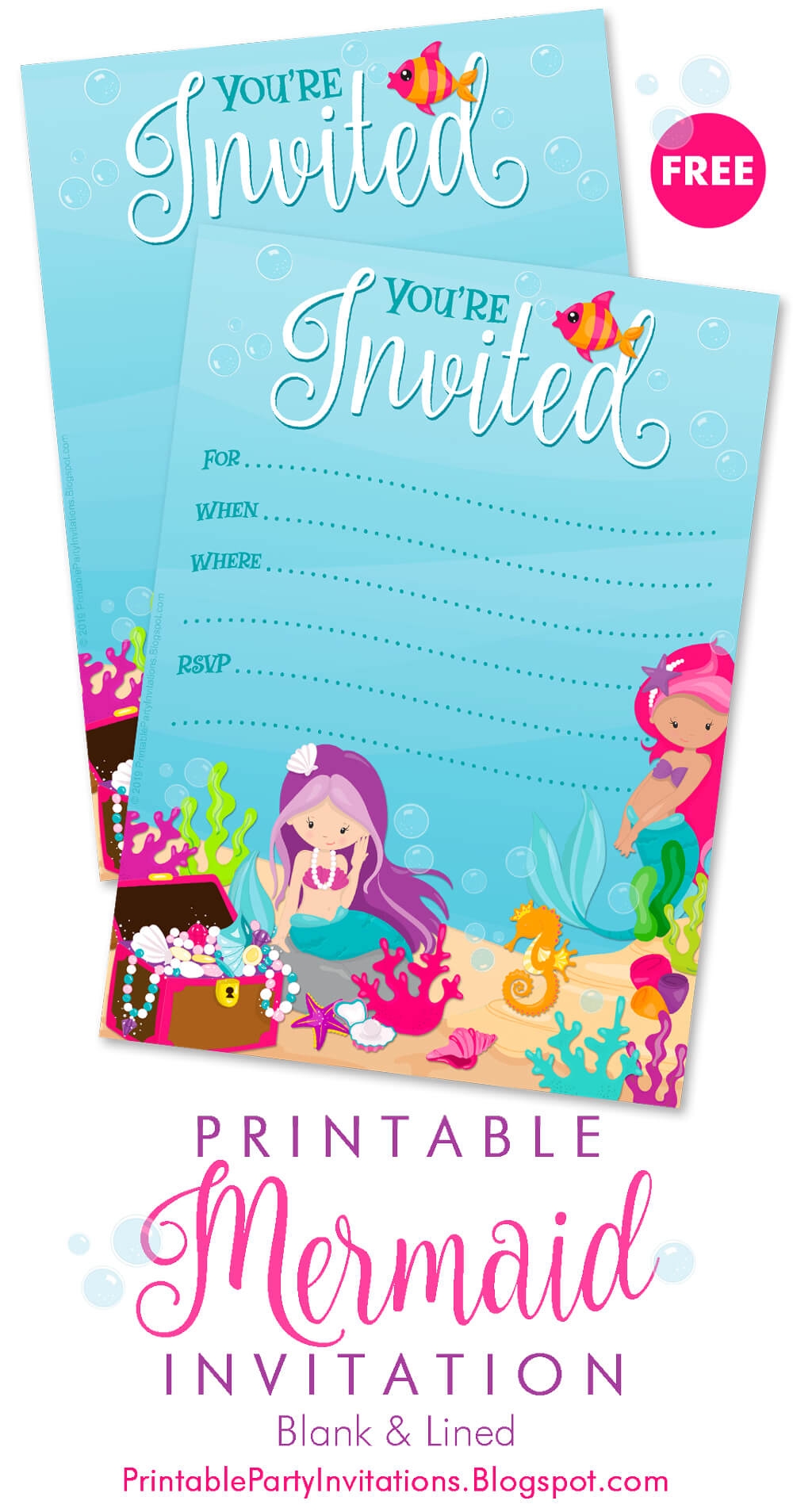 FREE Mermaid Invitations Free Printable Party Invitations