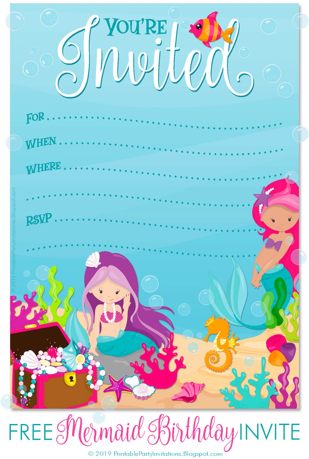 FREE Mermaid Invitations Free Printable Party Invitations