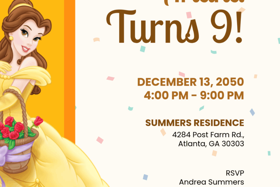 Free Princess Belle Invitation Template To Edit Online