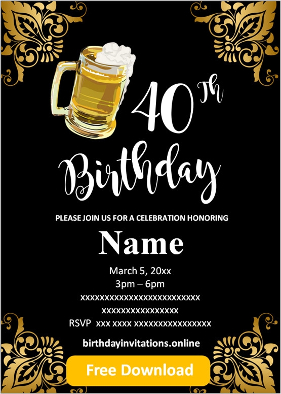 Free Printable 40th Birthday Invitations Templates Birthday Invitations