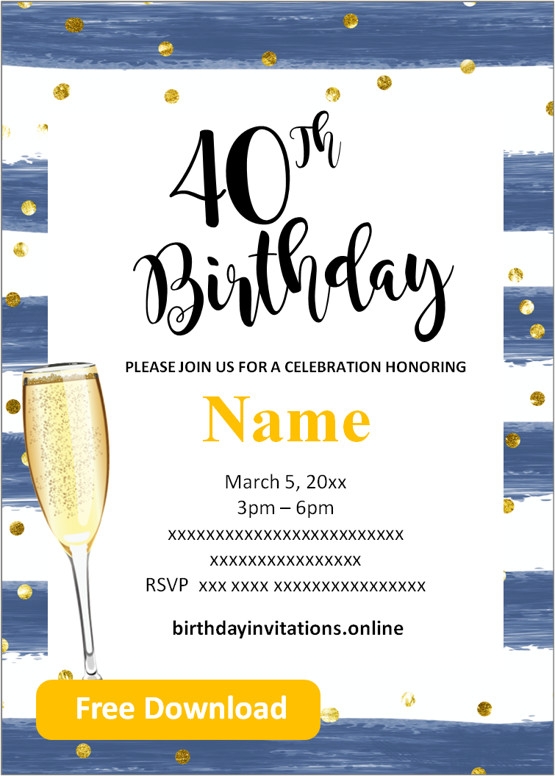 Free Printable 40th Birthday Invitations Templates Birthday Invitations