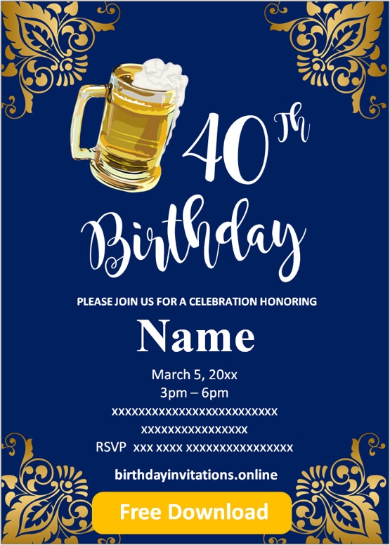 Free Printable 40th Birthday Invitations Templates Birthday Invitations