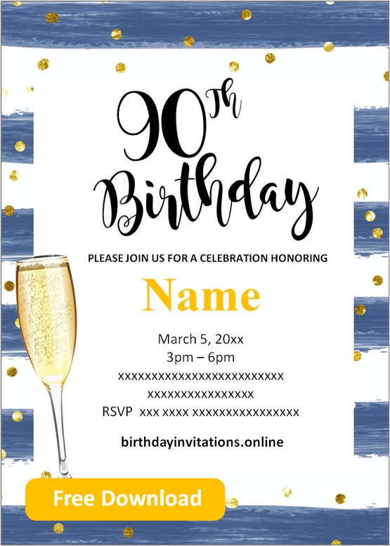 Free Printable 90th Birthday Invitations Templates Birthday Invitations