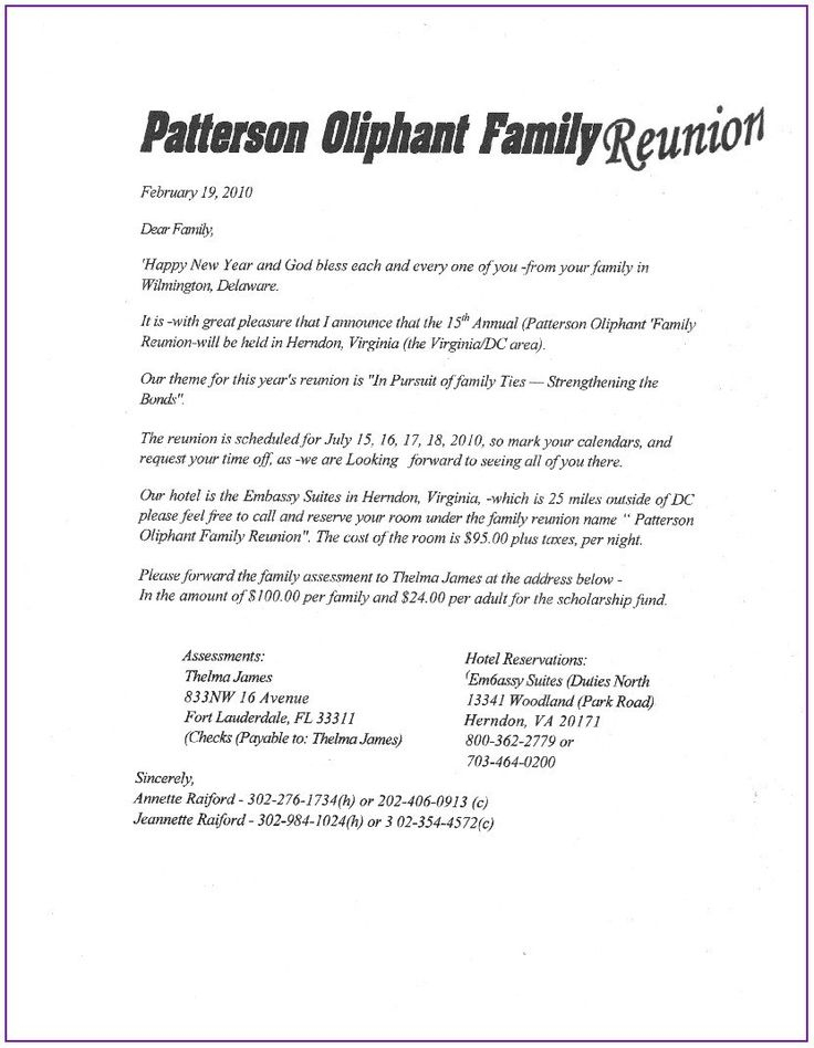 Free Printable Family Reunion Letter Templates Template Intended For 