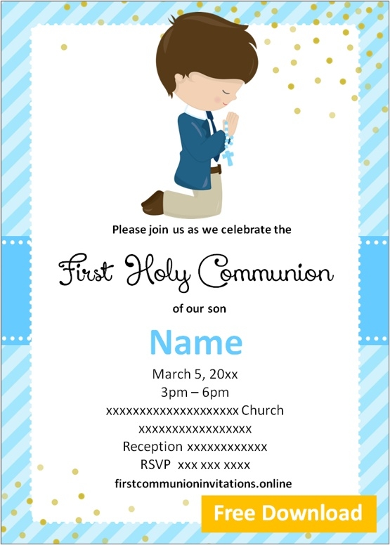Free Printable First Communion Invitations Boy Templates First 