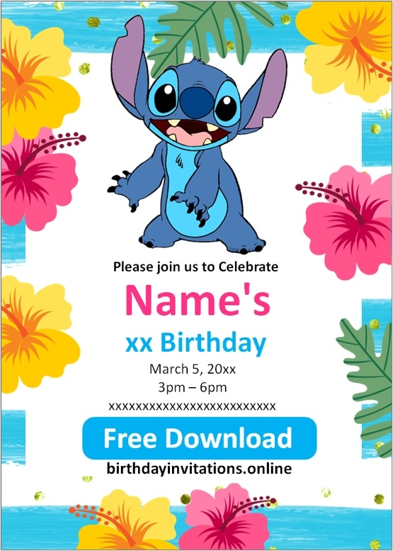  FREE STITCH Birthday Invitations Template Online