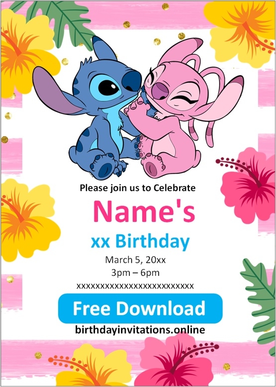  FREE STITCH Birthday Invitations Template Online