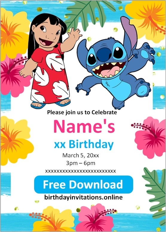  FREE STITCH Birthday Invitations Template Online