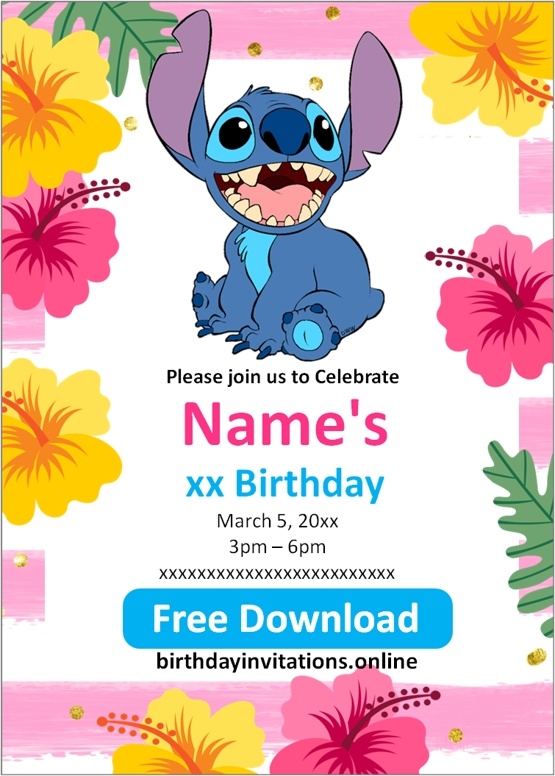  FREE STITCH Birthday Invitations Template Online