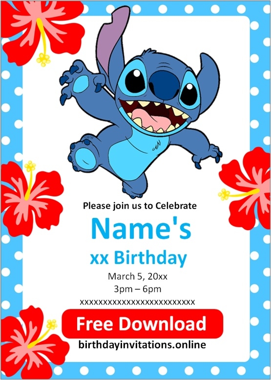  FREE STITCH Birthday Invitations Template Online