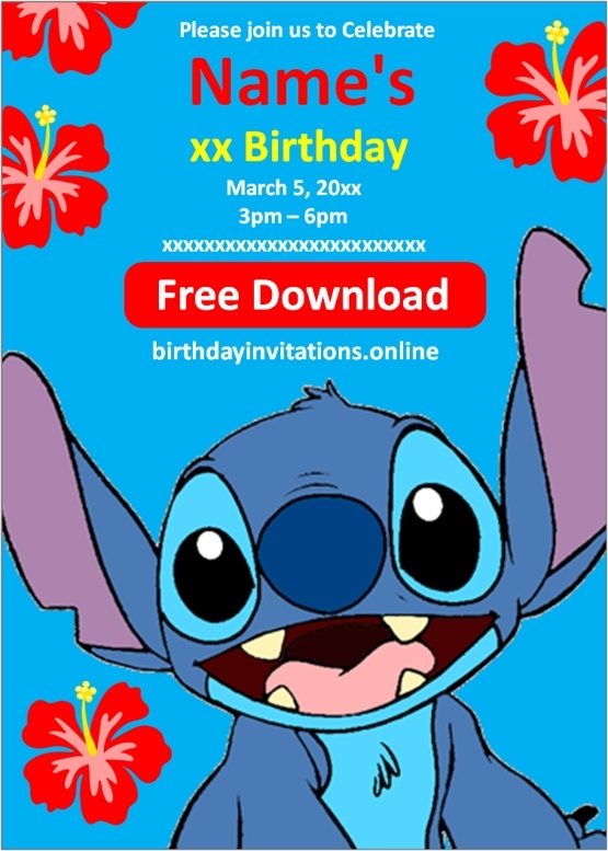  FREE STITCH Birthday Invitations Template Online