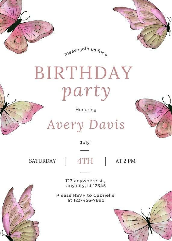 Free To Edit And Print Butterfly Invitation Templates Canva