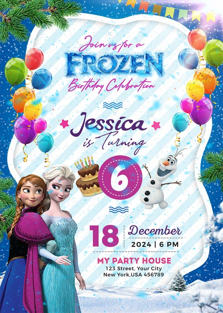Frozen Birthday Invitation Card PSD Template PSD Zone