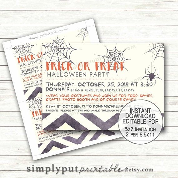 Halloween Party Invitation Trick Or Treat Itsy Bitsy Spider Birthday 