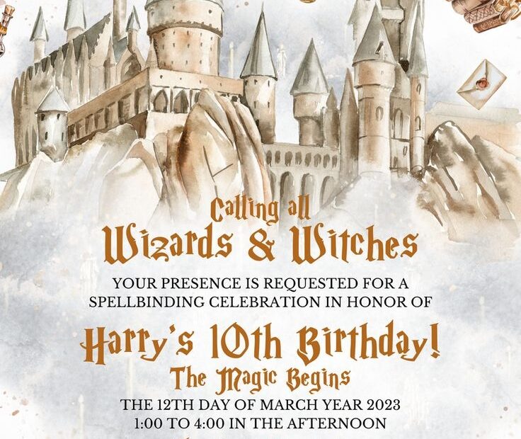 Harry Potter Birthday Invitation Wizard Birthday Invitation