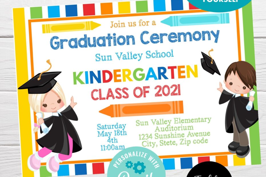 Kindergarten Graduation Ceremony Editable Invitation Instant Download
