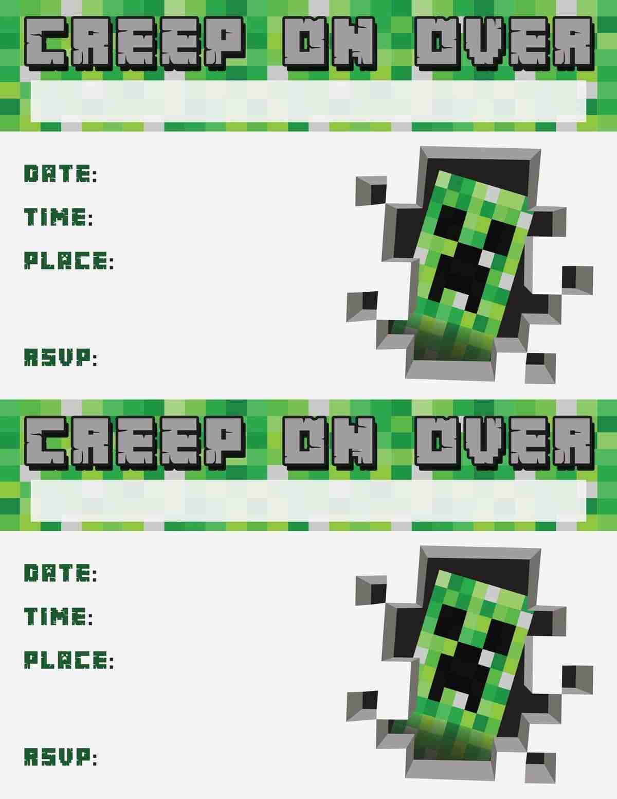 Minecraft Birthday Invitations Free Printable