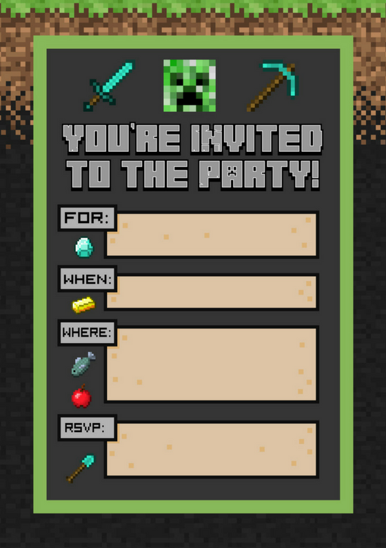 Minecraft Party Invitation Template