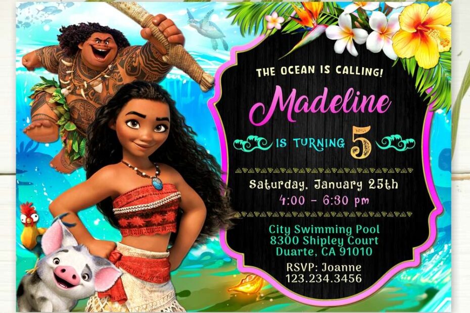 Moana Birthday Invitations Template Free