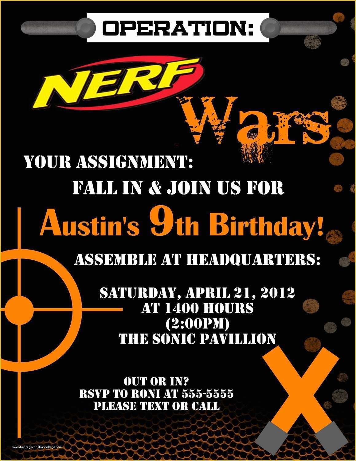 Nerf Invitation Template Free Of Nerf Birthday Invitation Printable By 