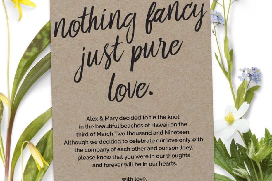 Nothing Fancy Just Pure Love Elopement Announcement Cards Wedding