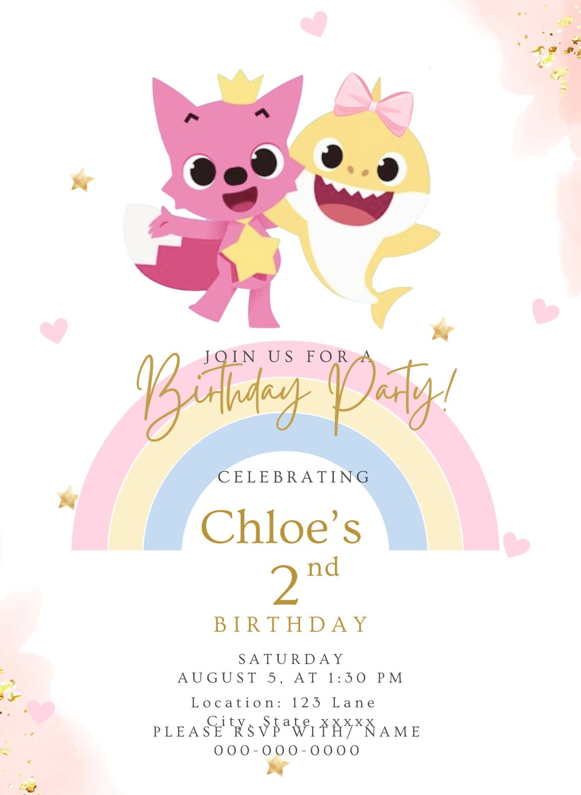 Pinkfong Birthday Invitation Rainbow Pinkfong Digital Invite Girls 