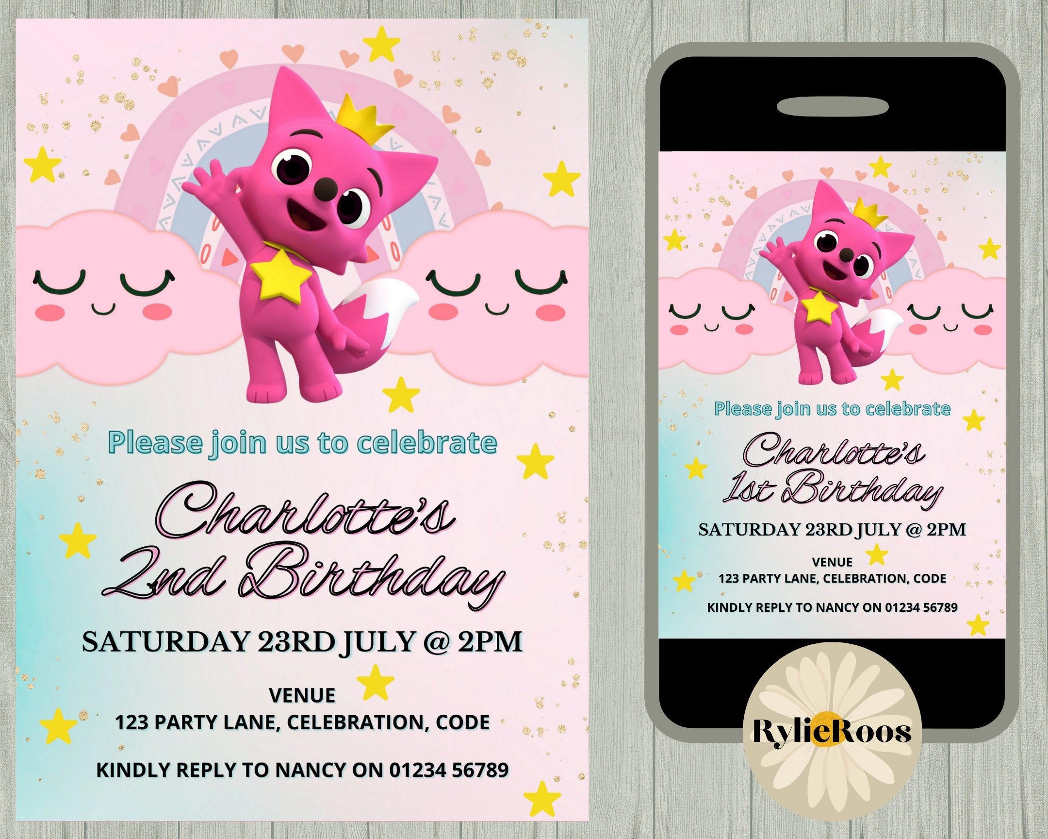 Pinkfong Birthday Invitation Rainbow Pinkfong Digital Invite Girls 
