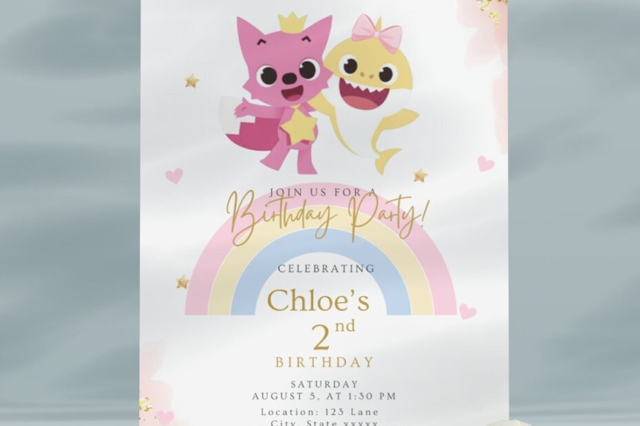 Pinkfong Birthday Invitation Rainbow Pinkfong Digital Invite Girls