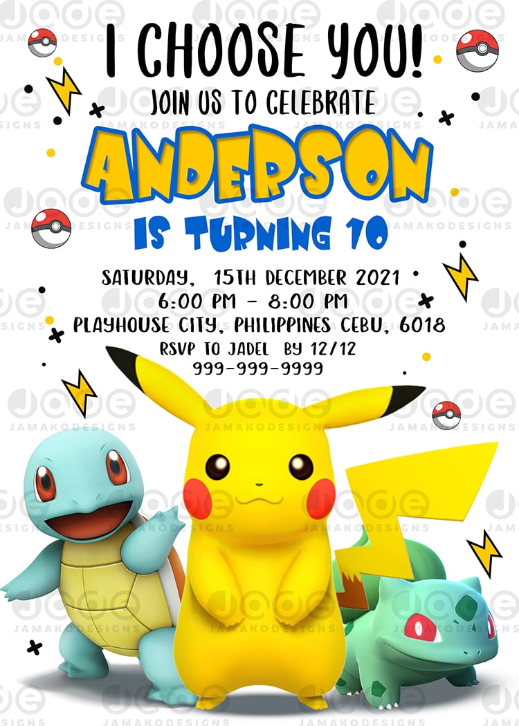 Pokemon Birthday Invites Printable Pokemon Invite Pikachu Invitation