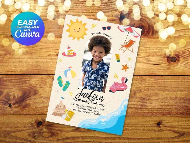 Pool Party Birthday Invitation Template Pool Party Birthday Etsy