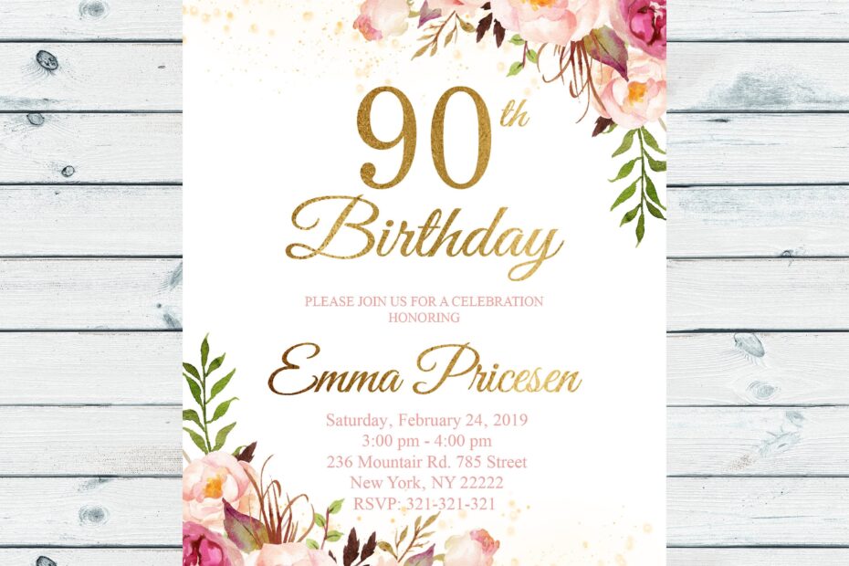 Printable 90Th Birthday Invitations