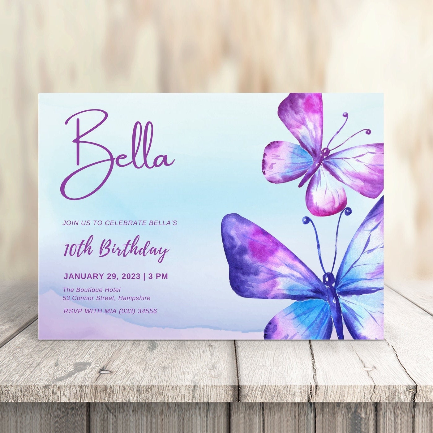Printable Butterfly Birthday Party Invitation Purple Butterfly Invite 