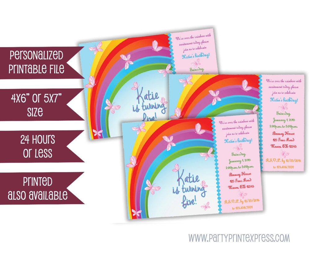 Printable Butterfly Invitations Rainbow Butterfly Birthday Etsy